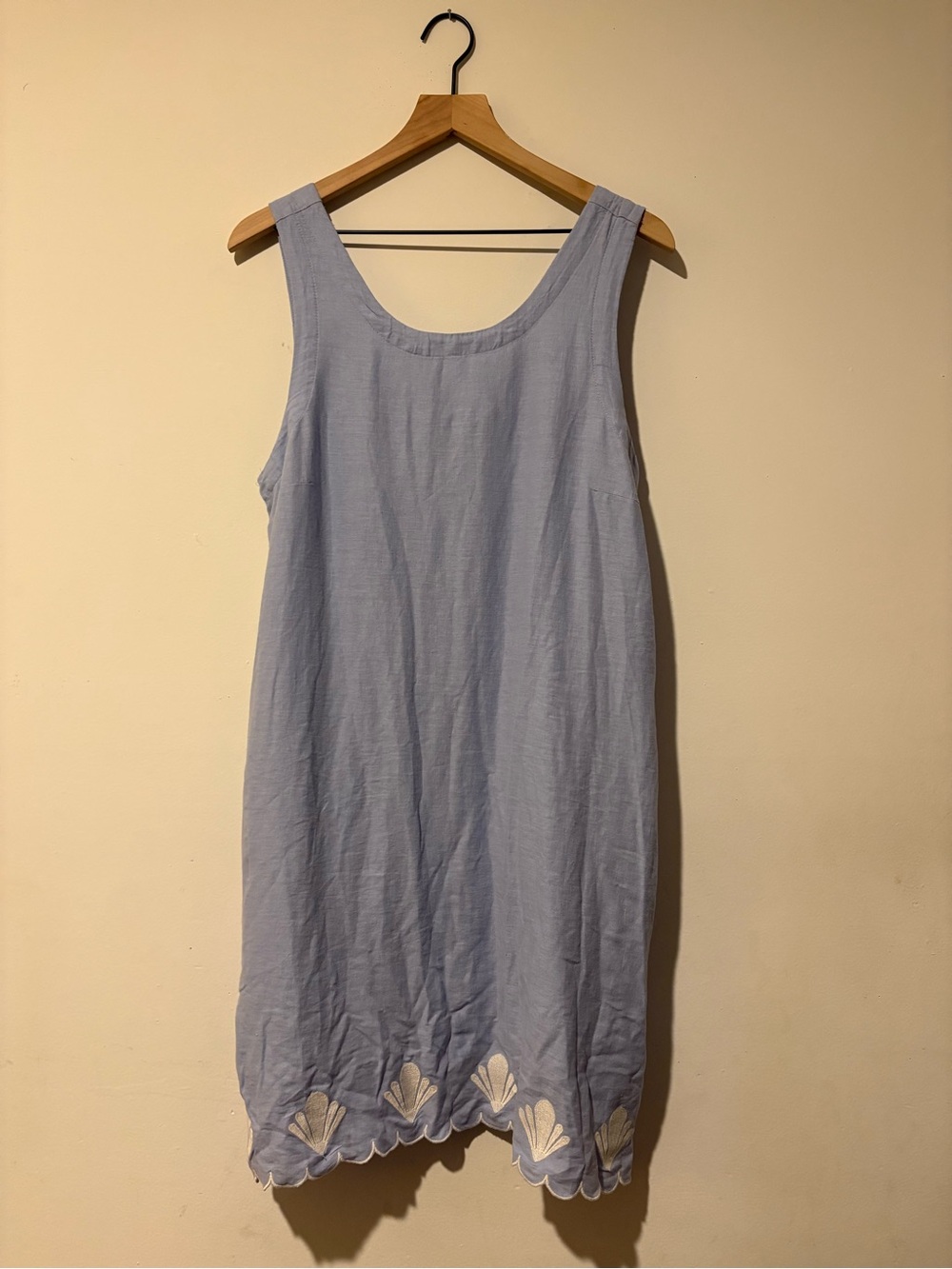 Calypso St. Barth Linen Blend Embroidered Seashell Dress Blue Size L